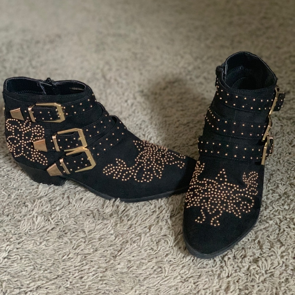 Topshop booties with golden studs and buckles